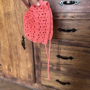 New Crocheted Coral Red Baby Bonnet 0-6 months